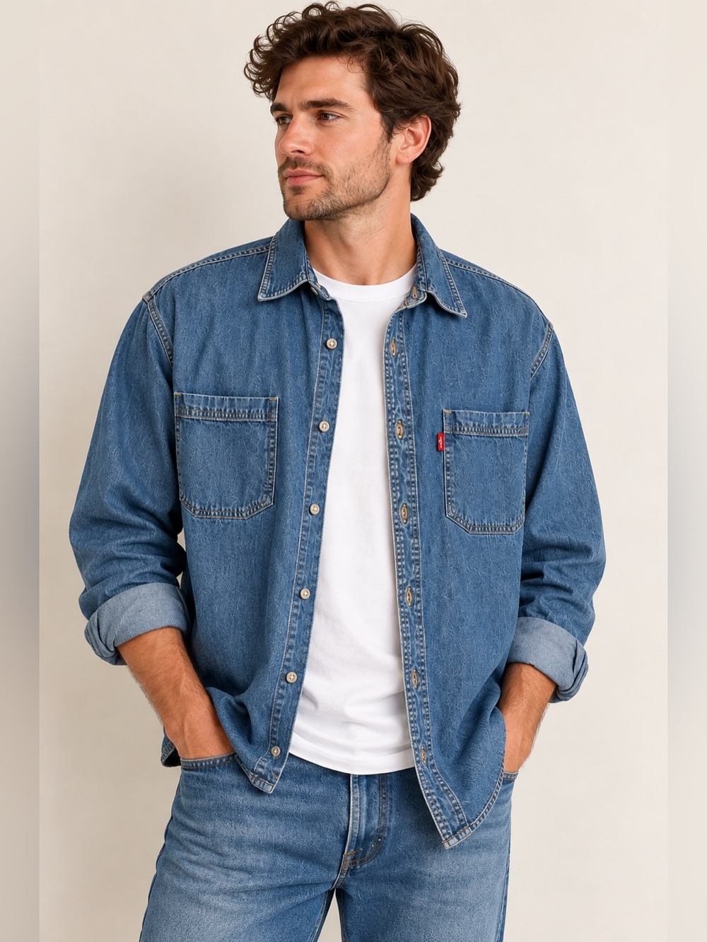 Vintage Levi’s Jeans Denim Shirt Men L Y2K Western Workwear Button Up